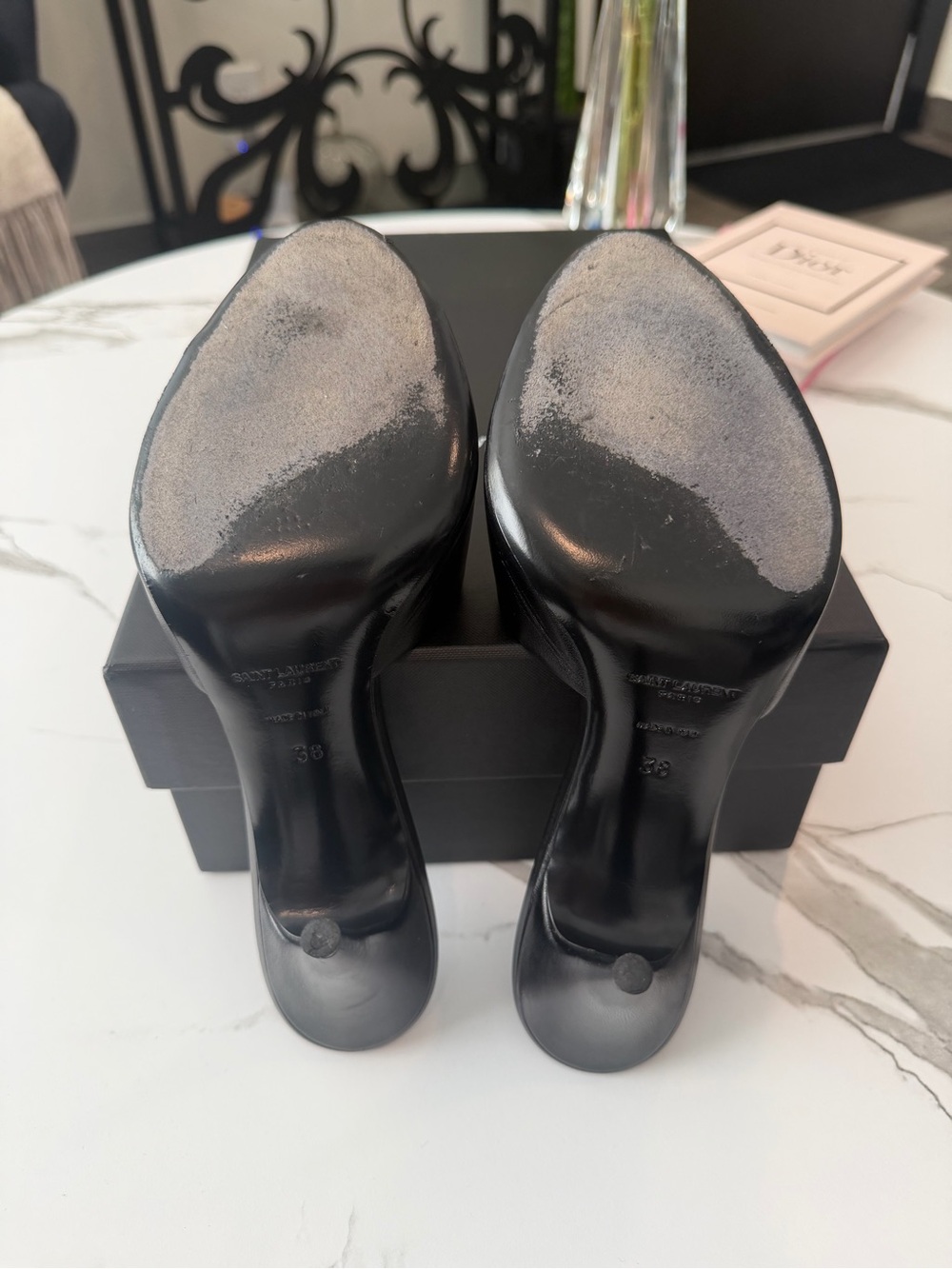 Saint Laurent Black Leather Slide Heels – Size 38 - Picture 5 of 7